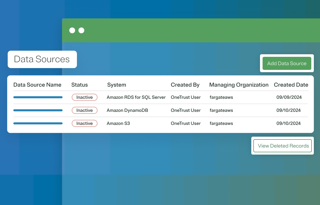 Graphic showing Data Sources and relevant info in spreadsheet format